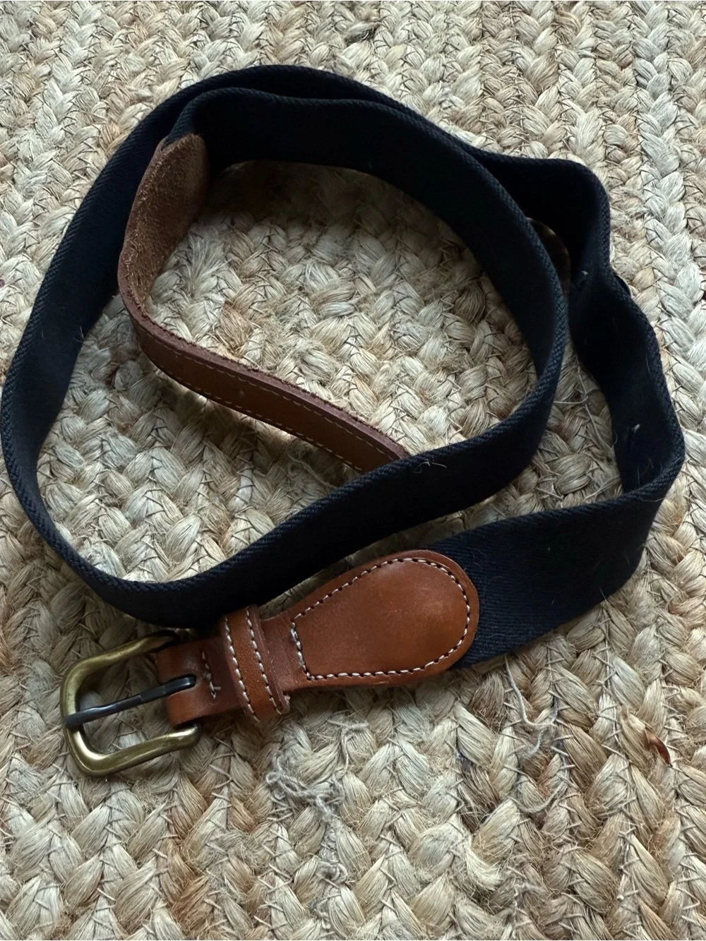 Dockers Mens Size 34 Black Woven Webbed Canvas Leather Casual Belt Nautical Prep